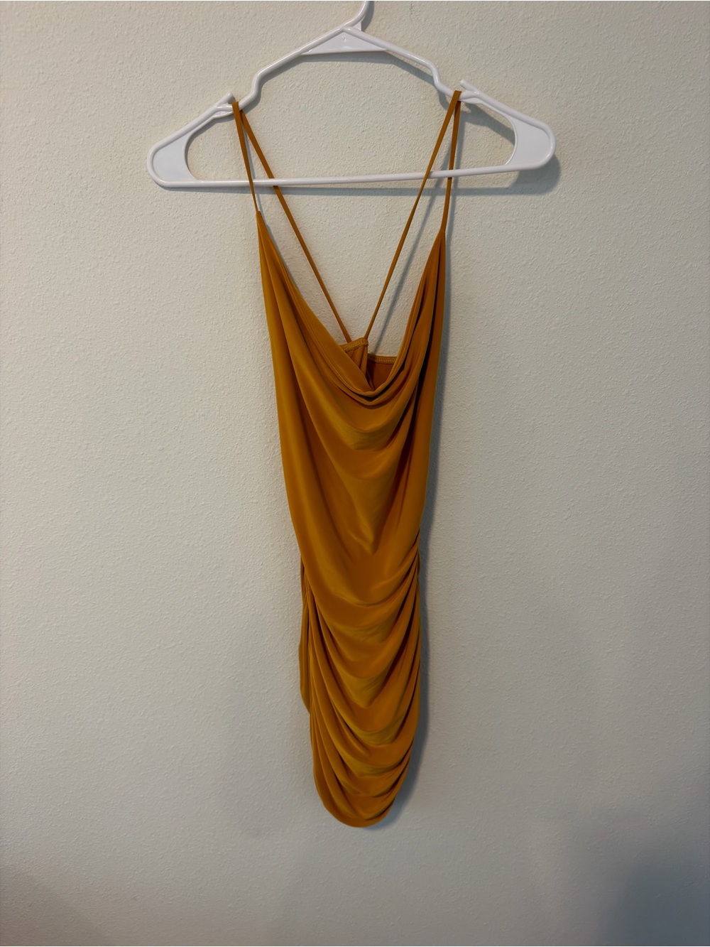 Cowl-Neck Midi Slip Dress in Mustard Yellow